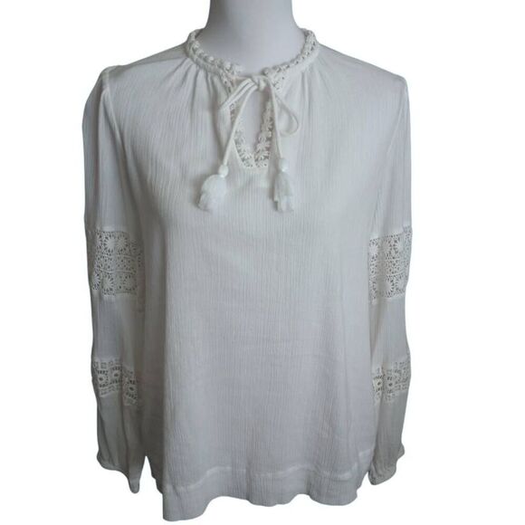 ELLA RAFAELLA WHITE EMBROIDERED PUFF LONG SLEEVE BLOUSES SZ.M EUC. - Picture 5 of 11